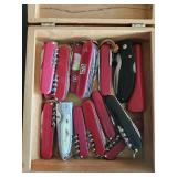 14 Pocket Knives In Cigar Box