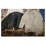 Leather EMC jacket (L) & long sweater (M)