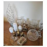 Crystal vases, candlesticks,  glass candies, &