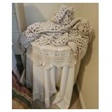 Round table & 2 crocheted tablecloths