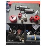 Metal drawers & contents: hole saw bits, die