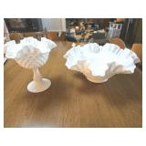 2 pieces of Fenton milk glass hobnail