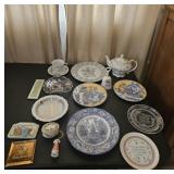 Porcelain tea pot & plates + other collectibles