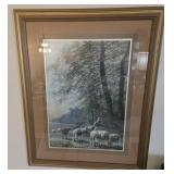 Framed pastoral print with sheep