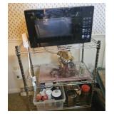 Microwave,  stand, & contents
