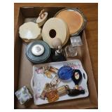 Vintage dresser st, perfume bottles, hen on nest