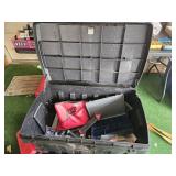 Large storage tote with fishing supplies & poles