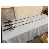 3 fishing poles (2 Shakespeare, 1 Tebco)