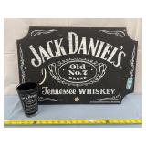 Jack Danielï¿½s sign 24x16in & cup