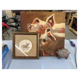 Pig paintings and small statue