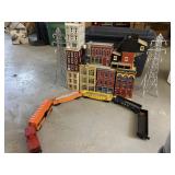 Railroad town building and boxcars