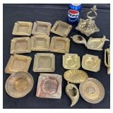 19 vintage brass ashtrays and other