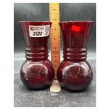 Vtg anchor hocking three ringed red bud vases