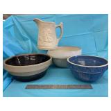 Sleepy Eye Pitcher & 3 Pottery Bowls