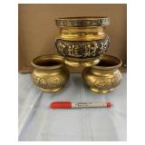 3 Vintage Brass Wall pocket Planters