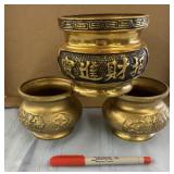 3 Vintage Brass Wall pocket Planters