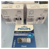 Three pairs of pro series earbuds and Philips U