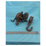 Vintage Hand Crank Grinder & Rope Pully with hook