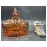 INDIANA GLASS CO AMBER COLORED CANDY DISH &