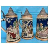 Vintage German Beer Steins w/hinged pewter lids