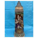 Large Vintage German Beer Stein w/hinged pewter