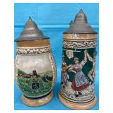 Vintage German Beer Steins w/hinged pewter lid