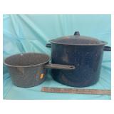 Vintage Speckled Enamelware Stock Pot & Saucepan