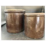 Medium and small brown crocks