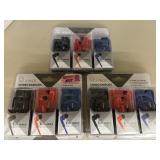 (3) 3pk stereo headphones black red and blue w