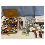 Sewing boxes magazines & fabric remnants
