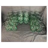 Large green glass cup set