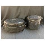 Vintage Enamelware Steamer Colander and Roaster