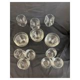 9Clear glass cups   & 6 clear glass bowls
