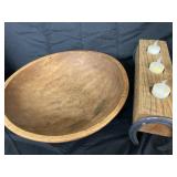 Large wooden bowl, wooden tea light candle holder