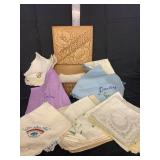 Vintage Wooden Handkerchief Box w/25 Embroidered