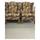 A pair Floral tapestry winged chairs