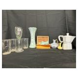 Vtg glasses and vases a porcelain shoe & mini