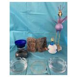 Marble Bookends, glass ash trays, Silly Birds