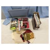 Fabric squares & sewing magazines