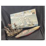 1 Vtg toy model ship plastic/ 1 Vtg wooden ship /