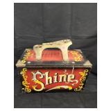 Vtg Carnival  style wooden shoe shine box with