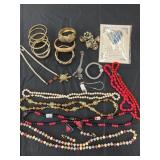 Assorted Beaded Jewelry, Gold Bracelets