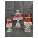 Vtg.kings crown ruby red thumbprint compote c