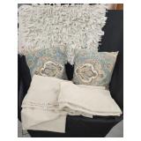 2 pillows 1 shag rag rug / feed sack and