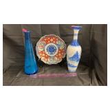 Vintage Blue Glass Genie Bottle Decanter, V