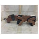 Hand Carved and Painted Wooden Pull Along Dog