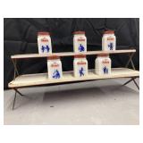 Vintage Milk Glass Shaker Spice Jars w/metal rack