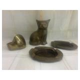 Vintage Brass Cuff Bracelet, Sitting Cat Figure &