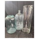 Vtg antique 2 green glass  / Glass vase