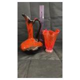 Vintage Hand Blown Art Glass Handkerchief Vase &